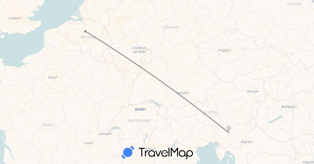 TravelMap itinerary: driving, plane in Belgium, Slovenia (Europe)